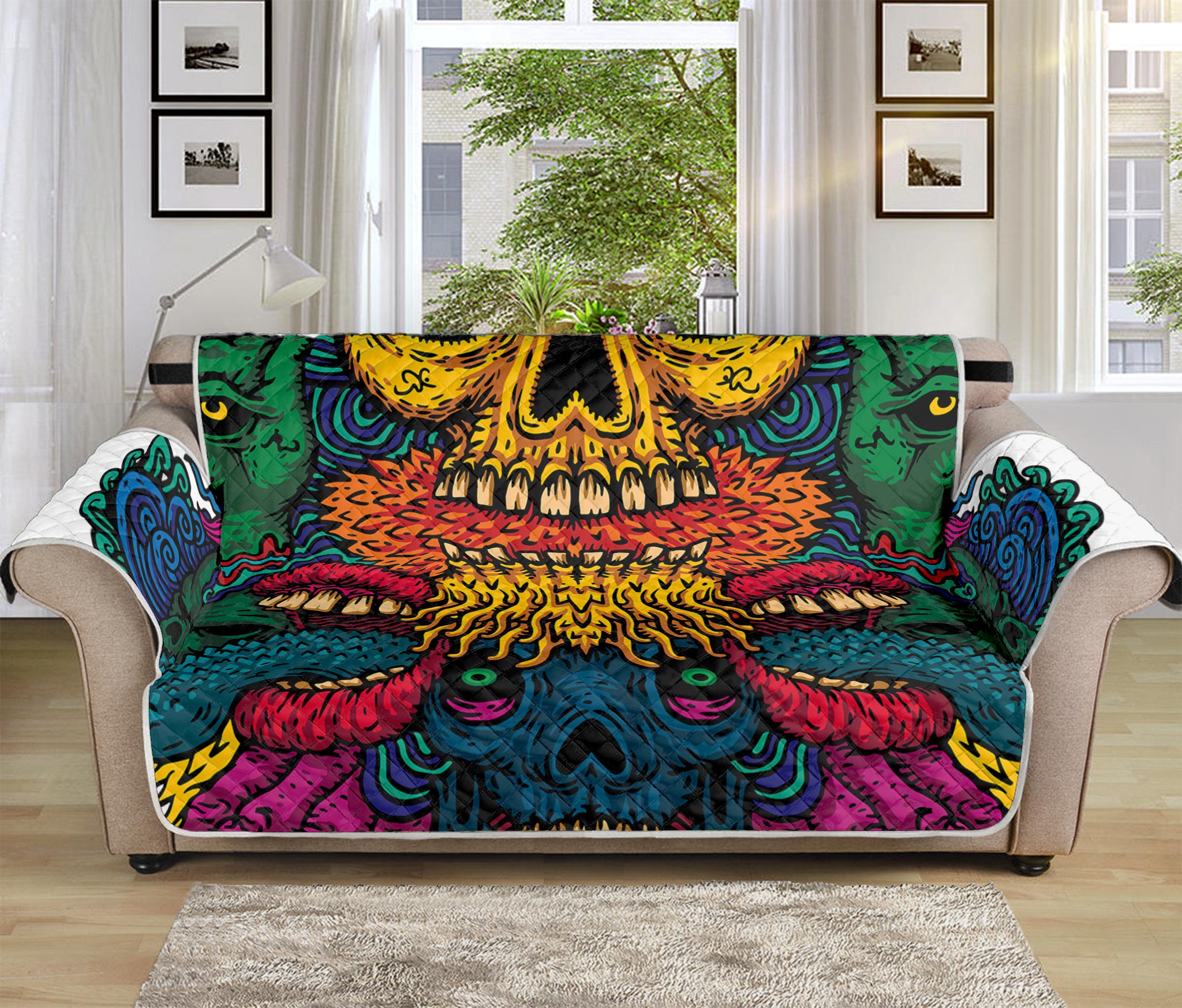 Psychedelic Skull Print Sofa Protector