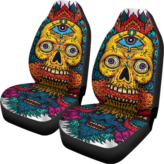 Psychedelic Skull Print Universal Fit Car Seat Covers