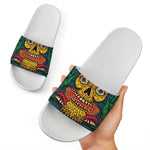 Psychedelic Skull Print White Slide Sandals