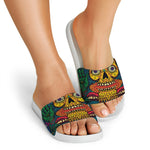 Psychedelic Skull Print White Slide Sandals