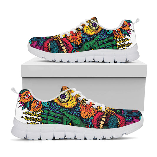 Psychedelic Skull Print White Sneakers