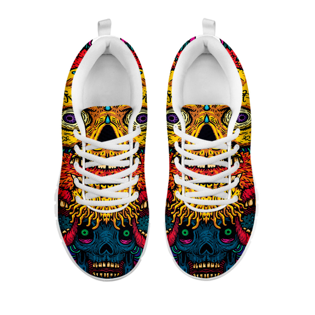Psychedelic Skull Print White Sneakers
