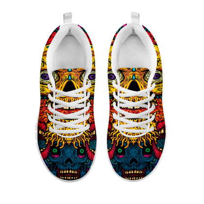 Psychedelic Skull Print White Sneakers