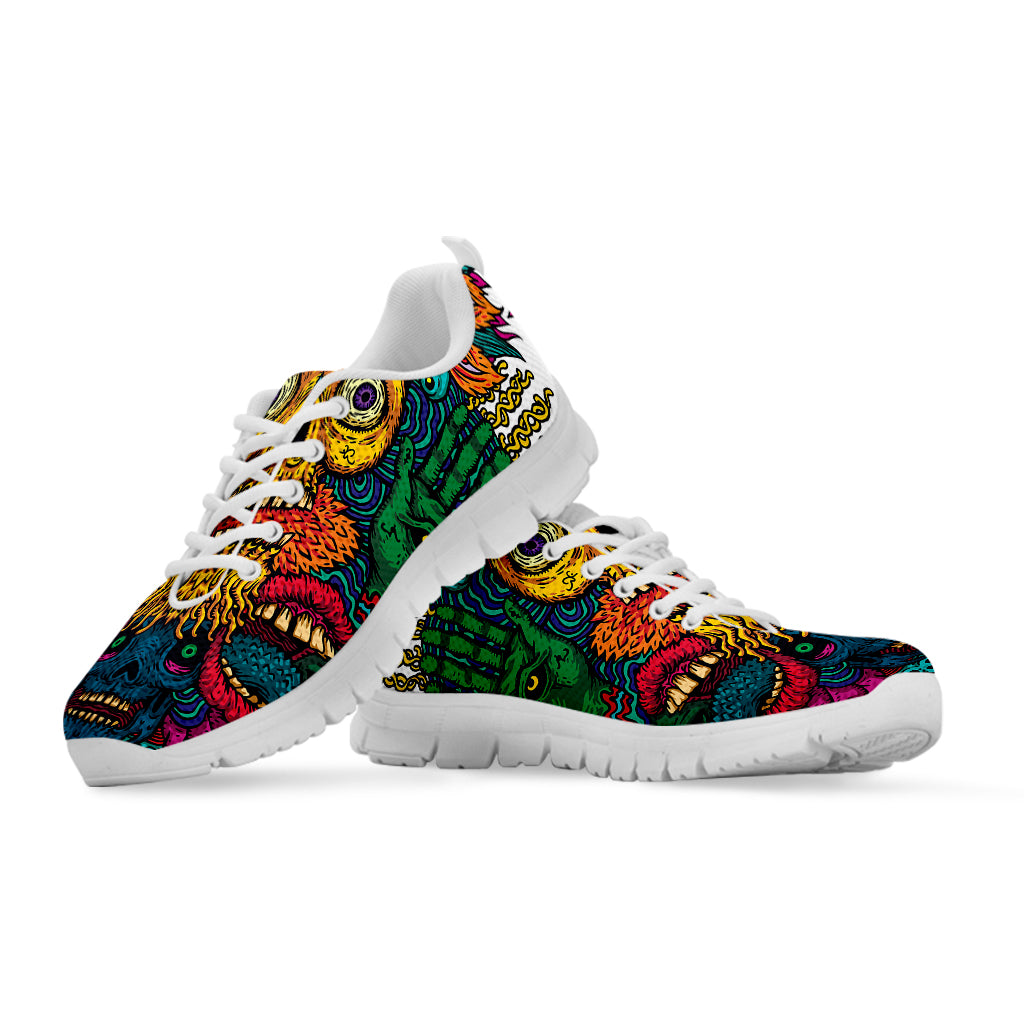 Psychedelic Skull Print White Sneakers