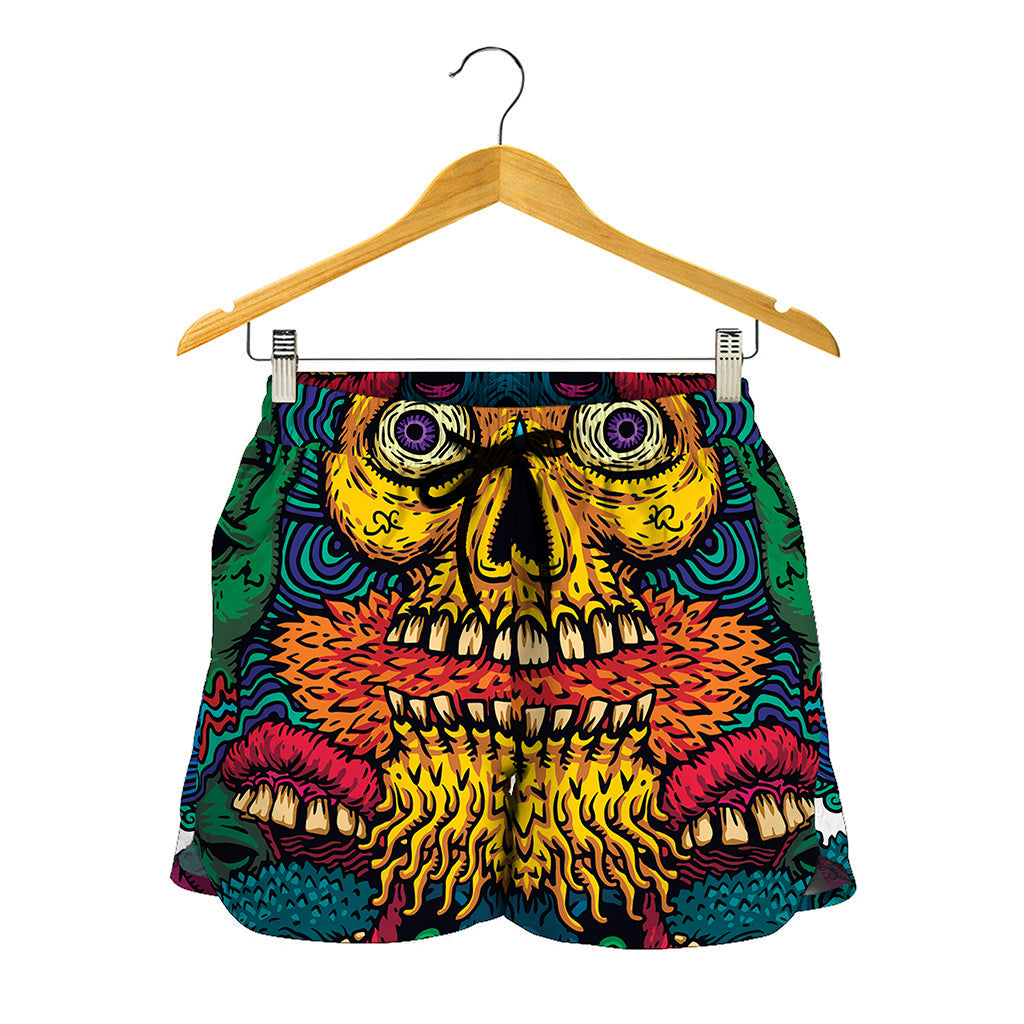 Psychedelic Skull Print Women's Shorts
