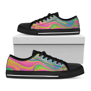 Psychedelic Soap Bubble Print Black Low Top Shoes