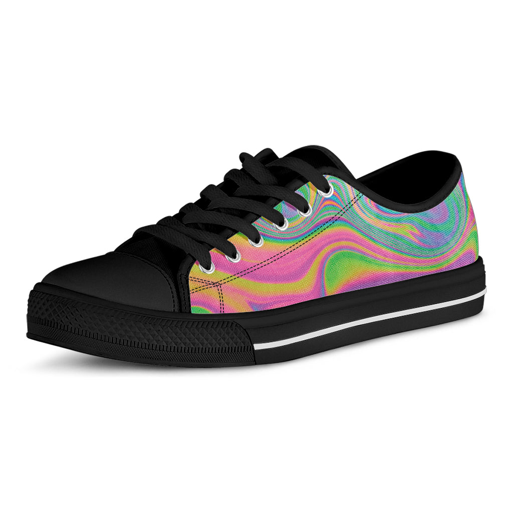 Psychedelic Soap Bubble Print Black Low Top Shoes