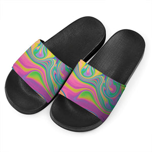 Psychedelic Soap Bubble Print Black Slide Sandals