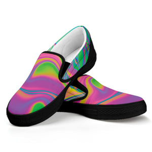 Psychedelic Soap Bubble Print Black Slip On Shoes