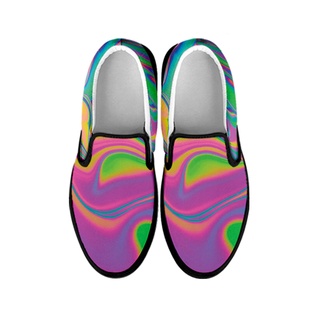 Psychedelic Soap Bubble Print Black Slip On Shoes