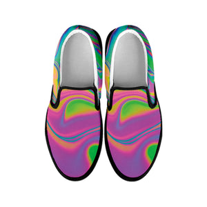 Psychedelic Soap Bubble Print Black Slip On Shoes