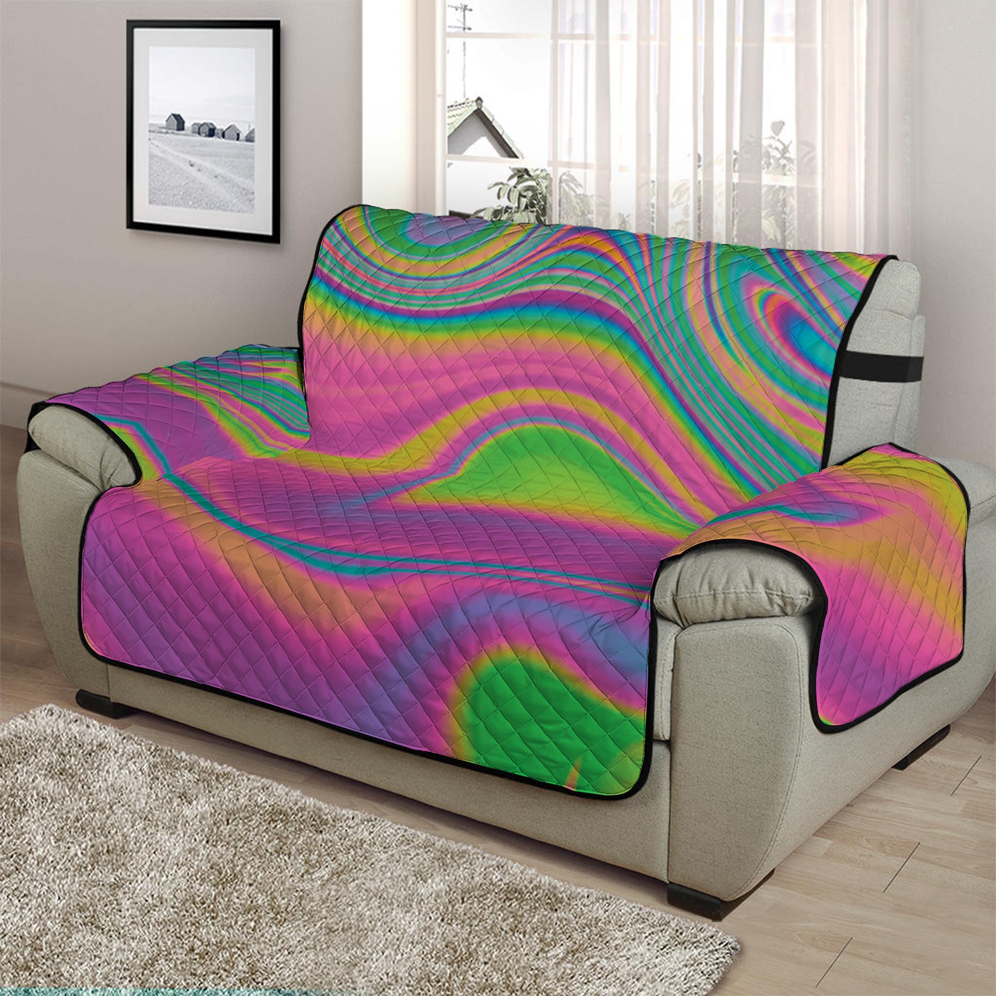 Psychedelic Soap Bubble Print Half Sofa Protector