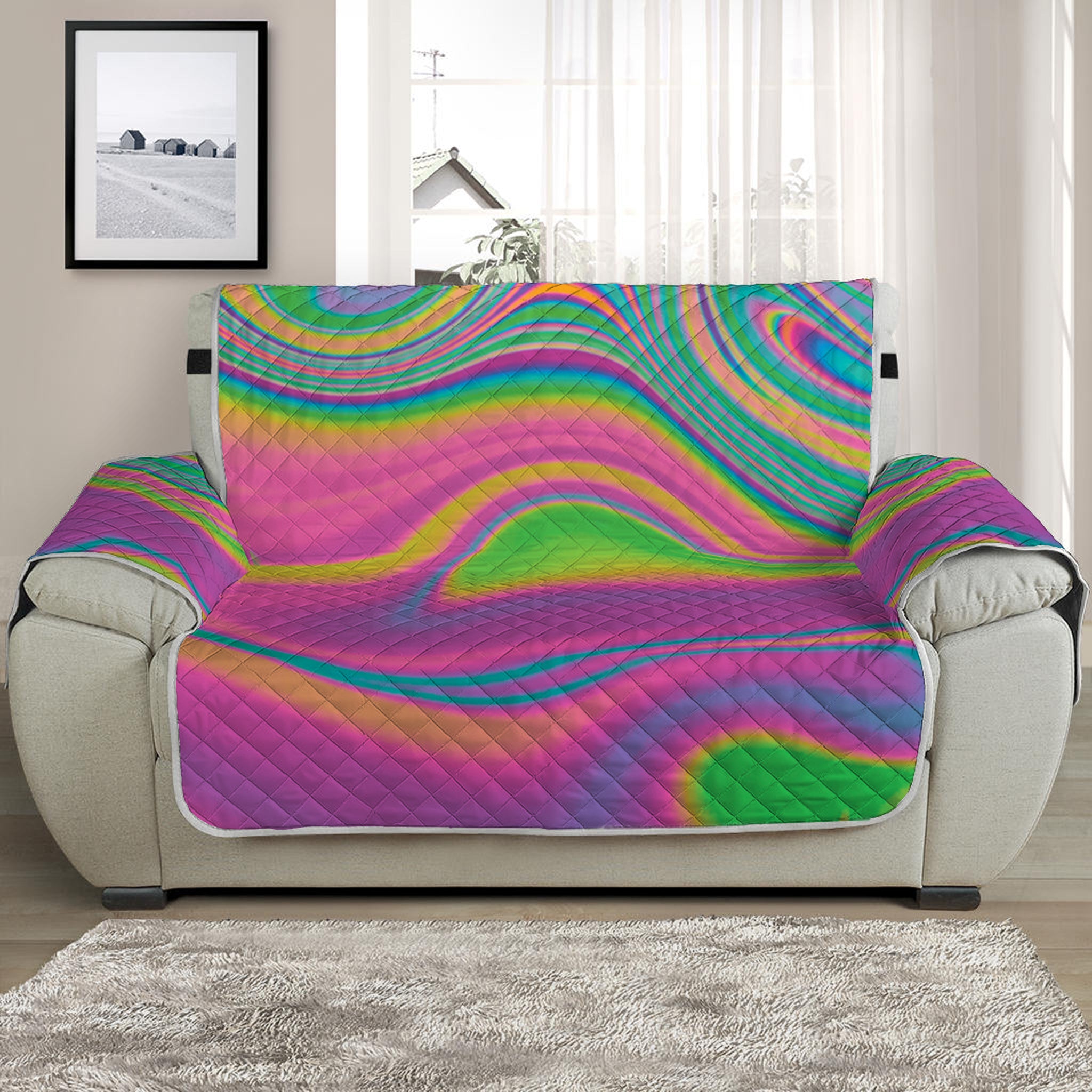 Psychedelic Soap Bubble Print Half Sofa Protector