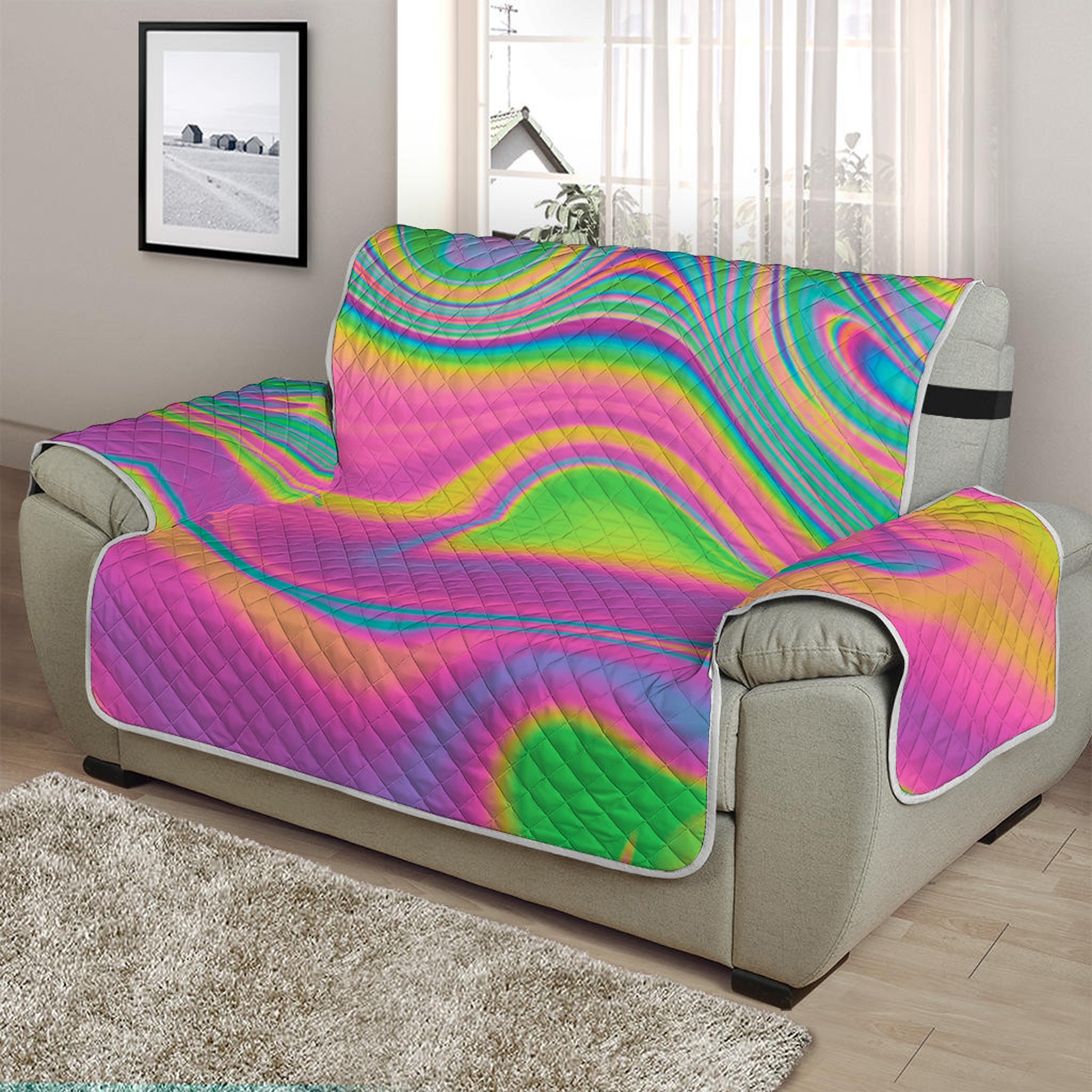 Psychedelic Soap Bubble Print Half Sofa Protector