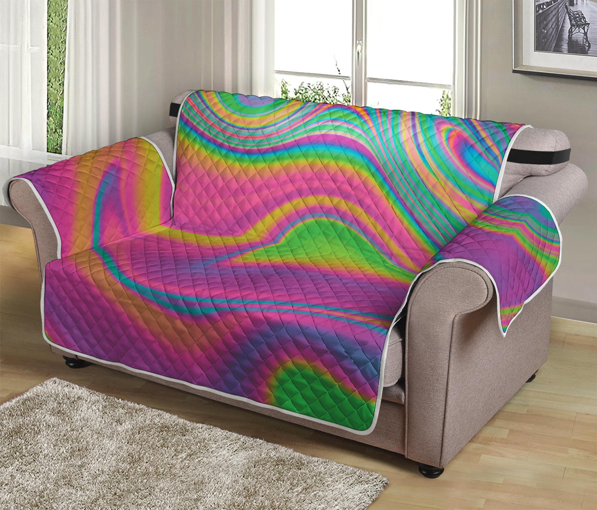 Psychedelic Soap Bubble Print Loveseat Protector