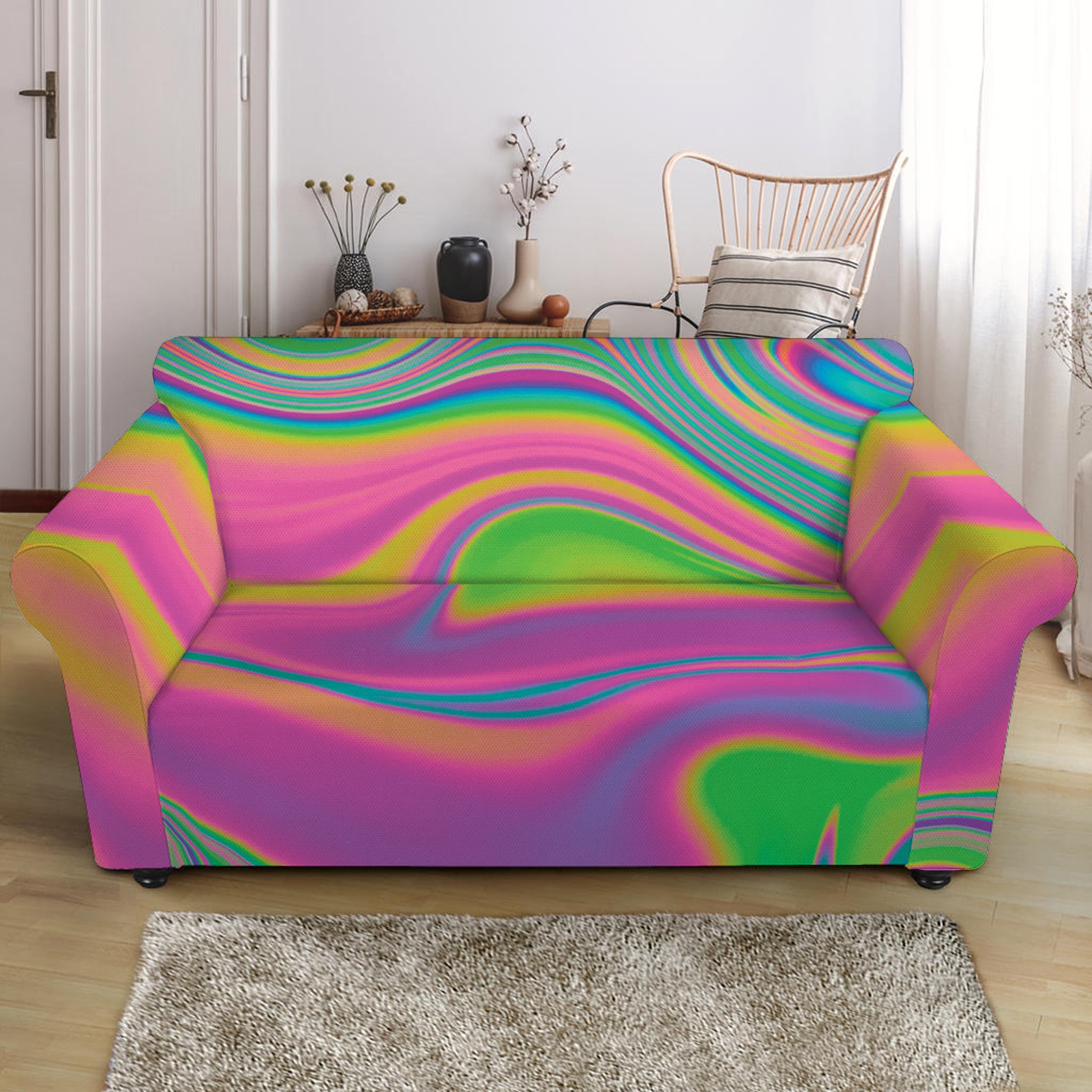 Psychedelic Soap Bubble Print Loveseat Slipcover