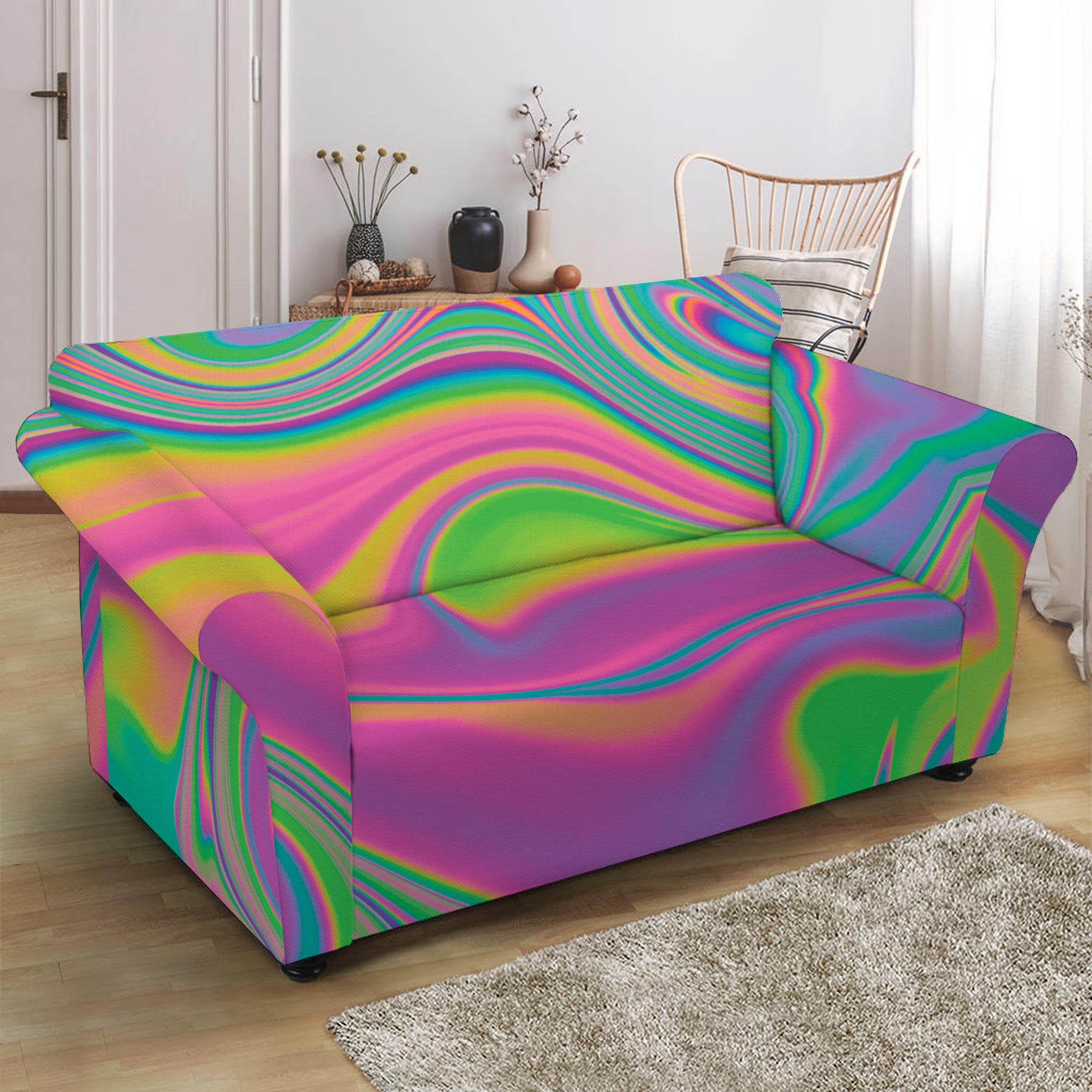 Psychedelic Soap Bubble Print Loveseat Slipcover