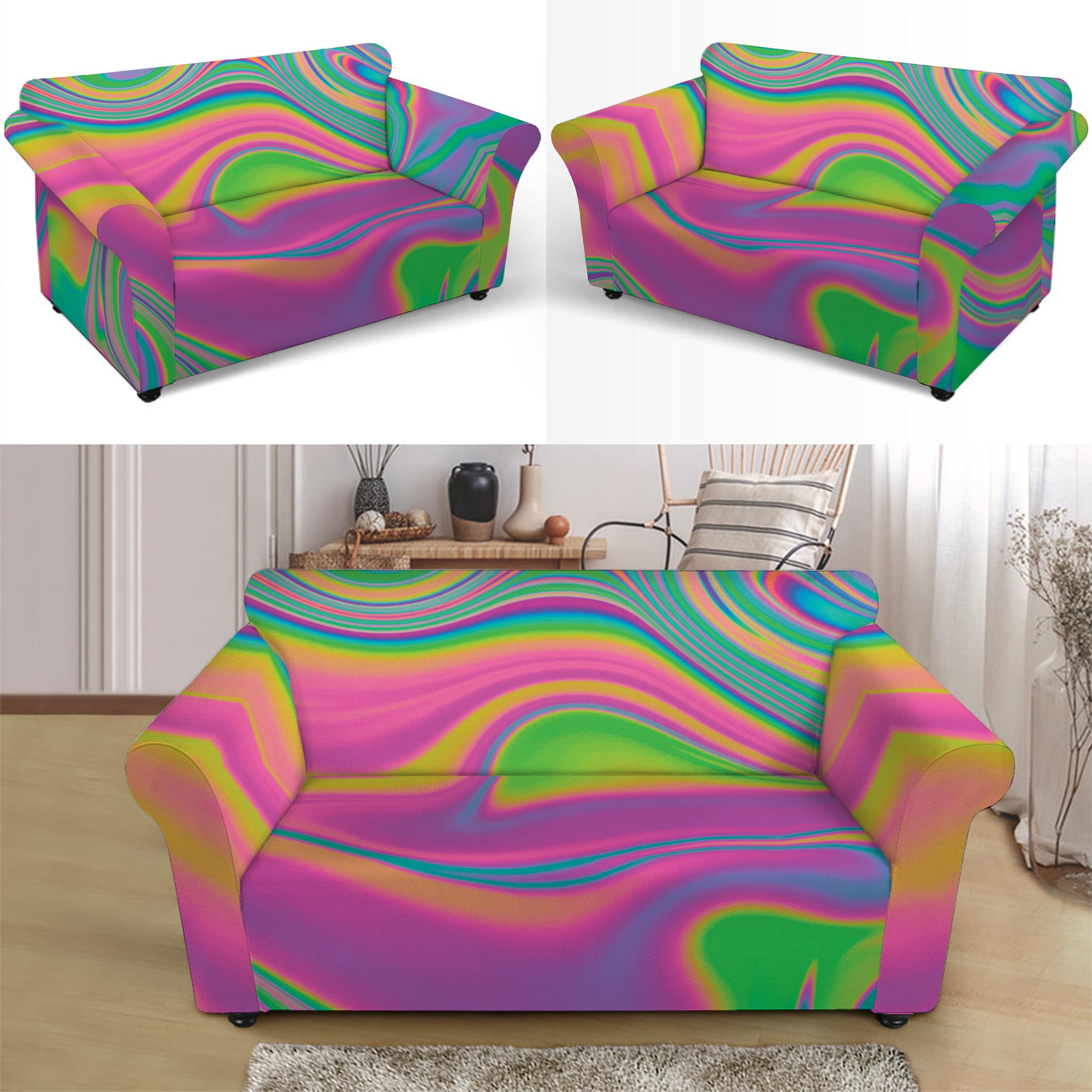 Psychedelic Soap Bubble Print Loveseat Slipcover