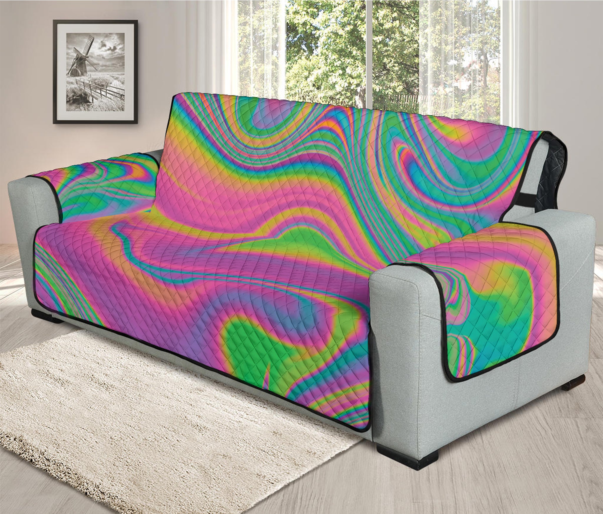 Psychedelic Soap Bubble Print Oversized Sofa Protector