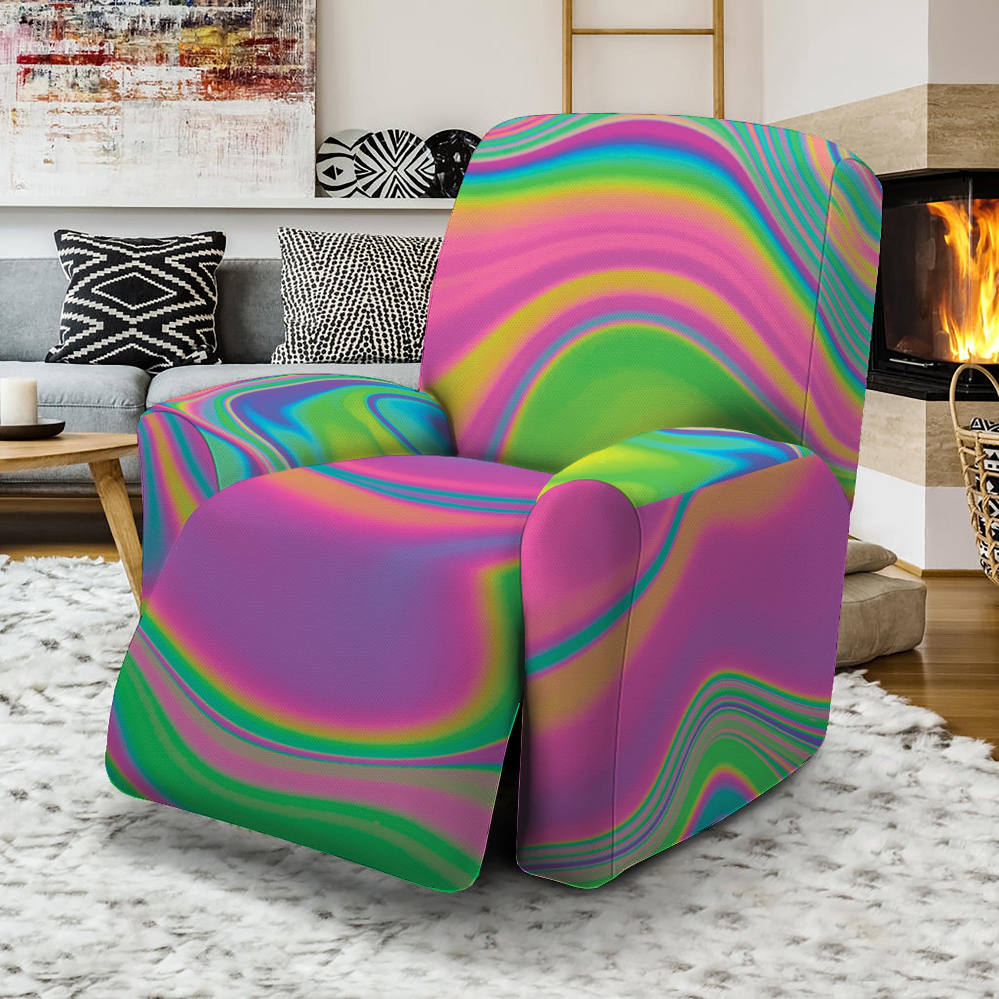 Psychedelic Soap Bubble Print Recliner Slipcover