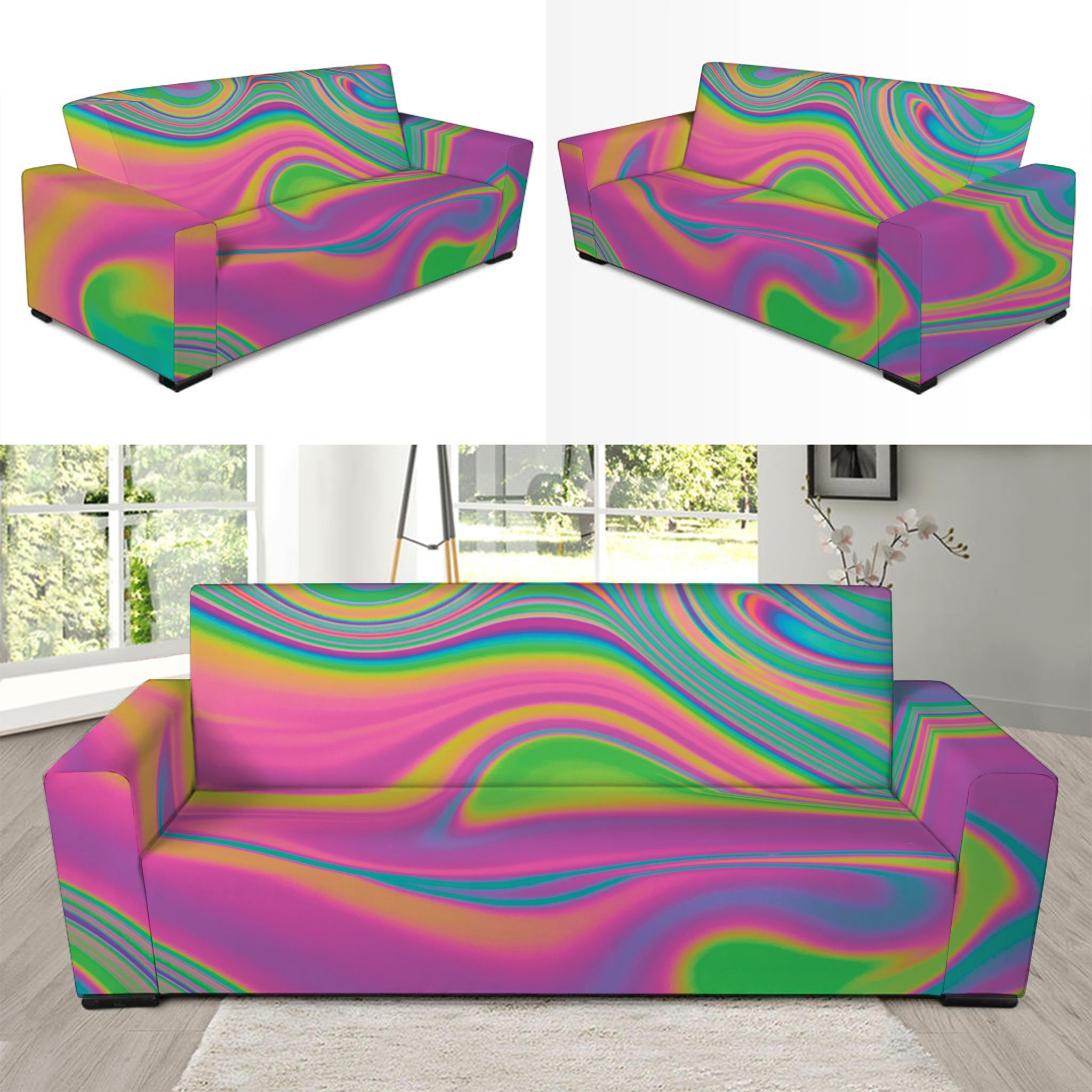 Psychedelic Soap Bubble Print Sofa Slipcover