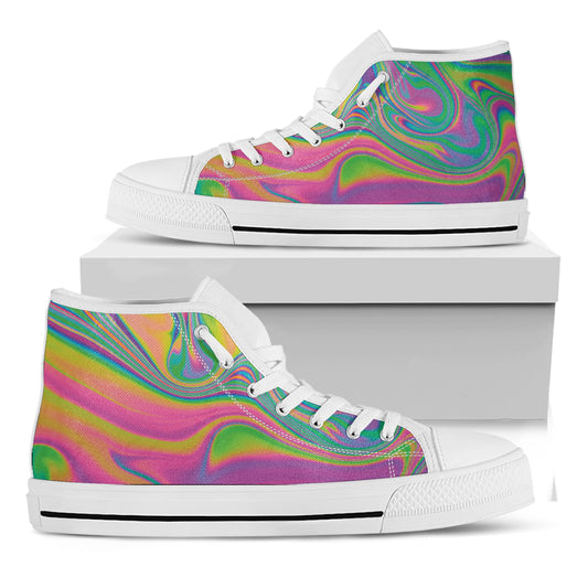 Psychedelic Soap Bubble Print White High Top Shoes