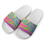 Psychedelic Soap Bubble Print White Slide Sandals