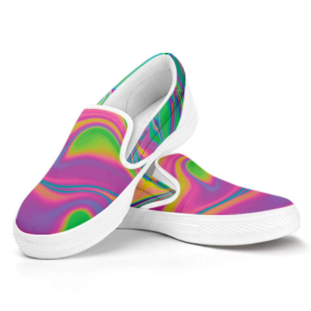 Psychedelic Soap Bubble Print White Slip On Shoes