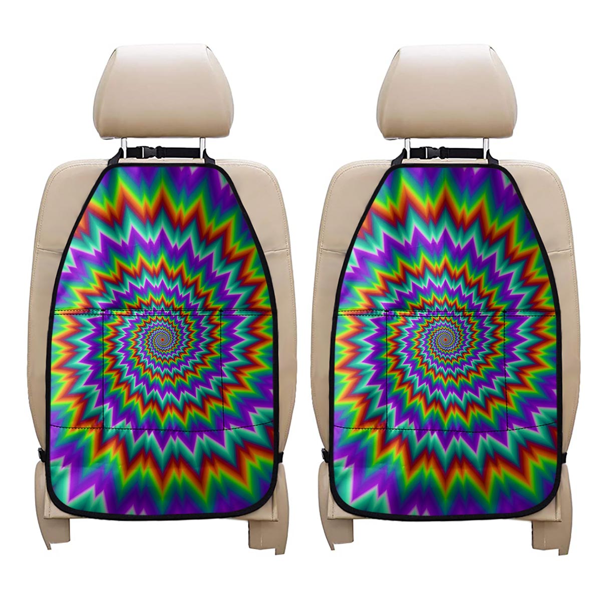 Psychedelic Spiral Optical Illusion Car Seat Organizers