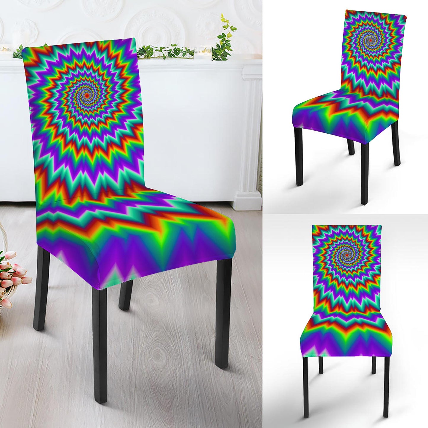 Psychedelic Spiral Optical Illusion Dining Chair Slipcover