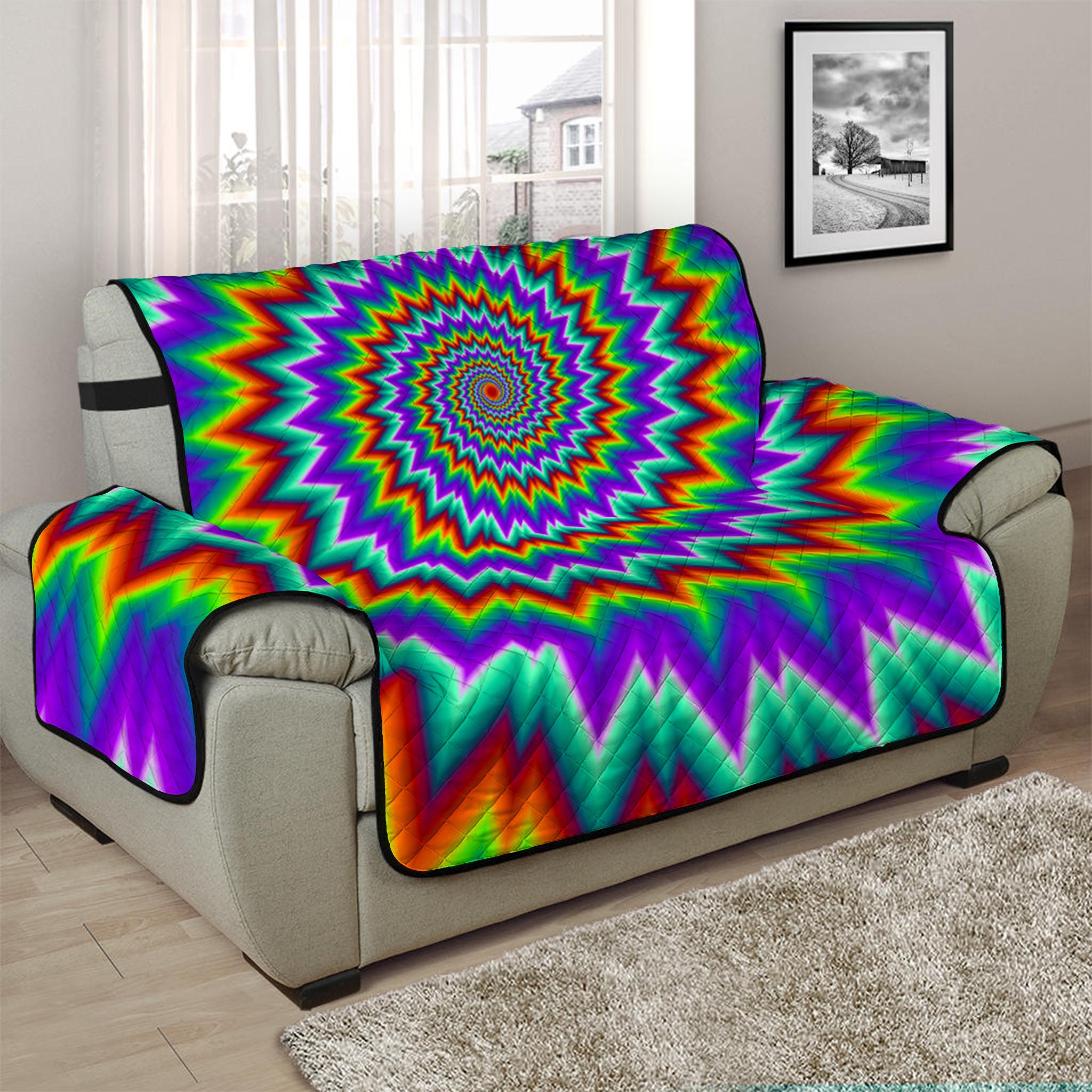 Psychedelic Spiral Optical Illusion Half Sofa Protector