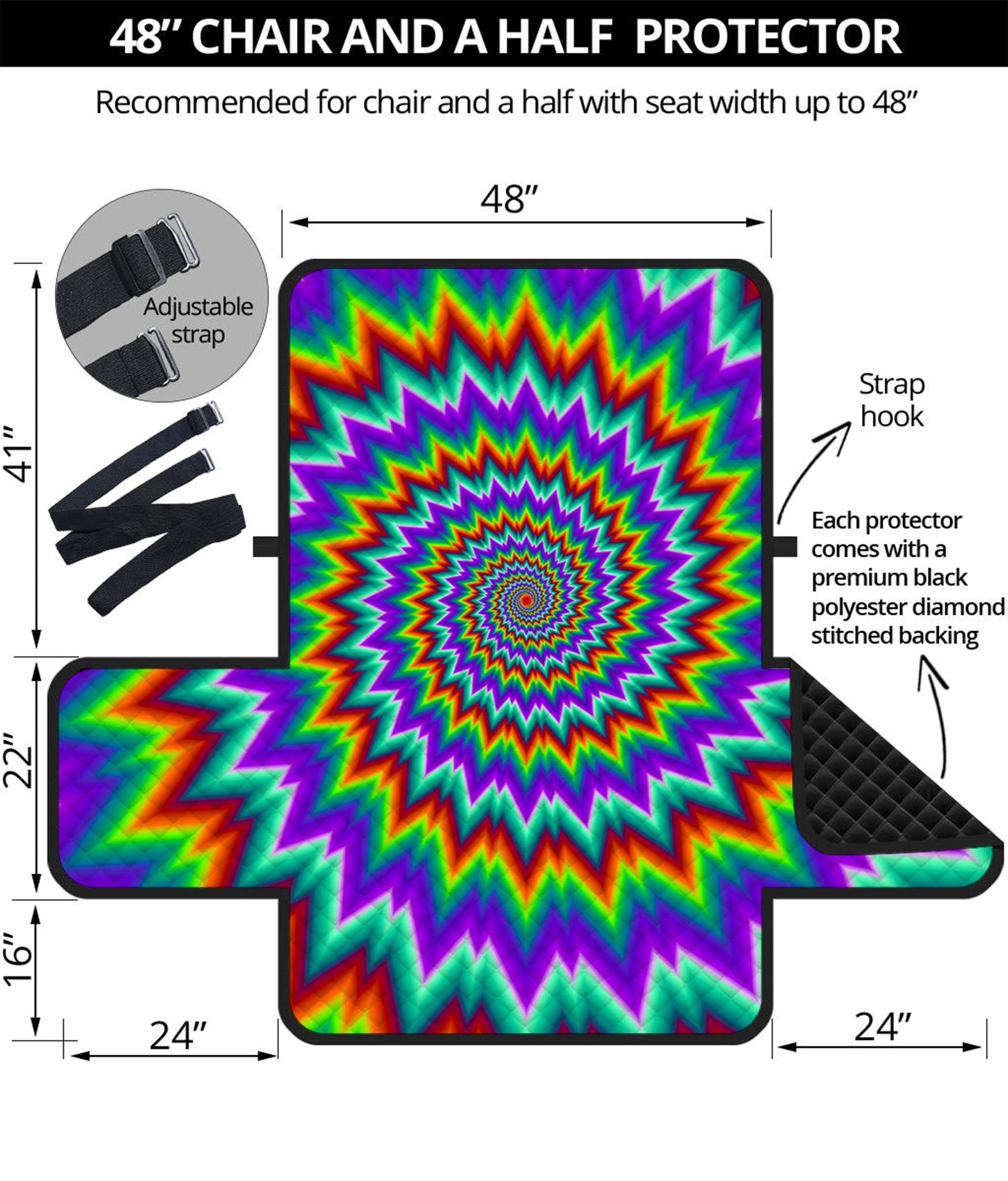 Psychedelic Spiral Optical Illusion Half Sofa Protector