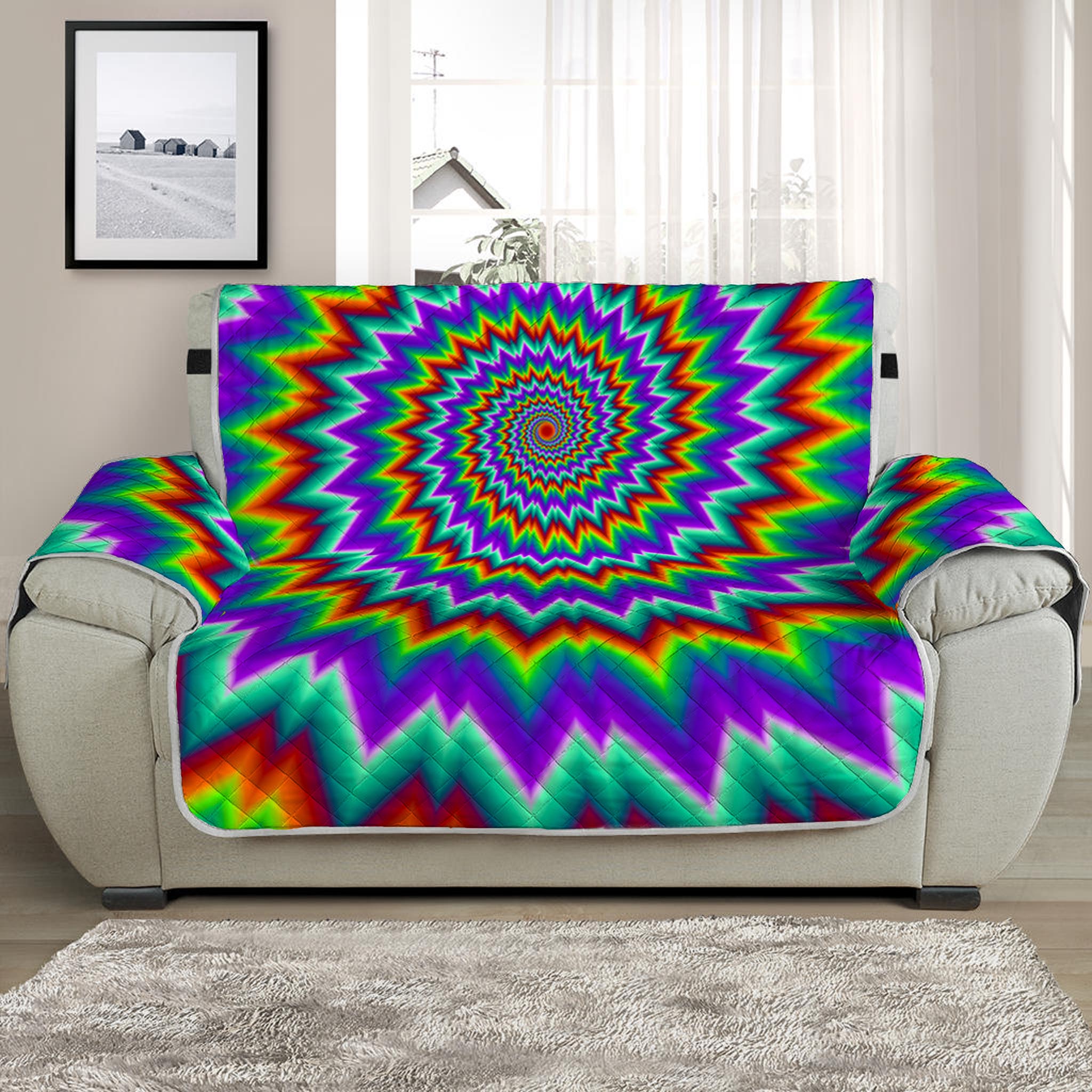 Psychedelic Spiral Optical Illusion Half Sofa Protector