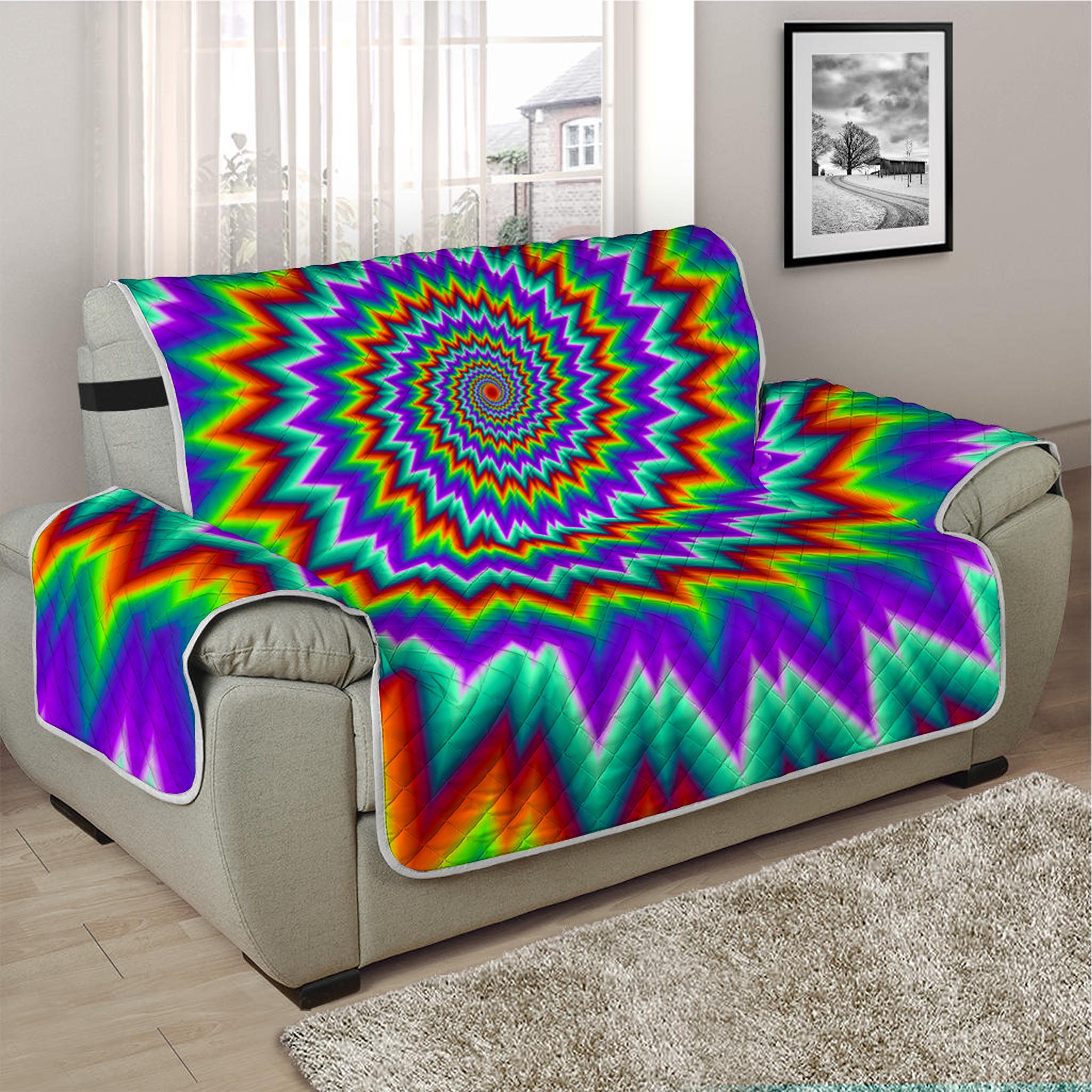 Psychedelic Spiral Optical Illusion Half Sofa Protector