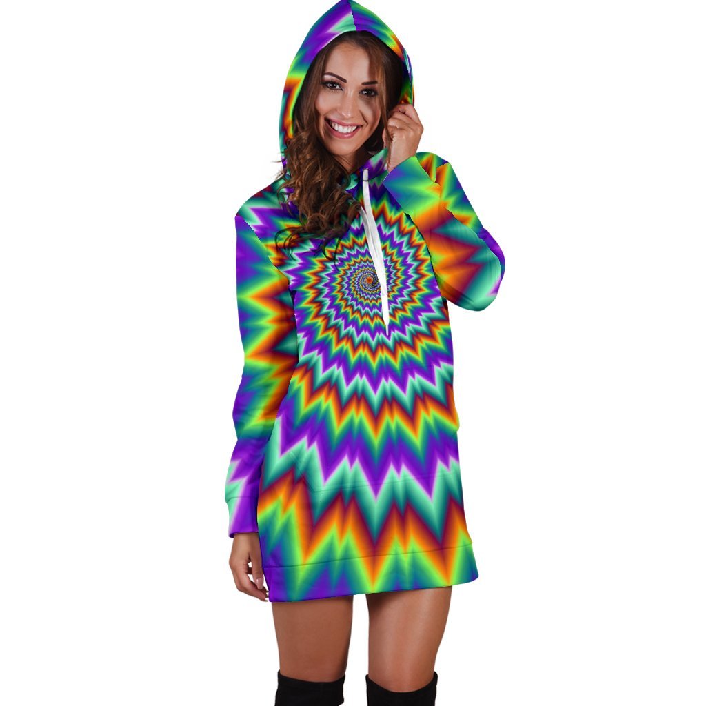 Psychedelic Spiral Optical Illusion Hoodie Dress GearFrost