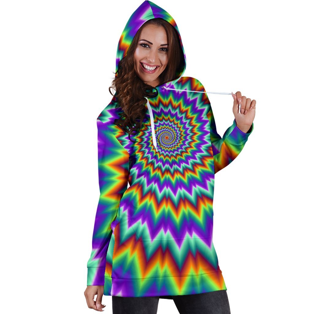 Psychedelic Spiral Optical Illusion Hoodie Dress GearFrost