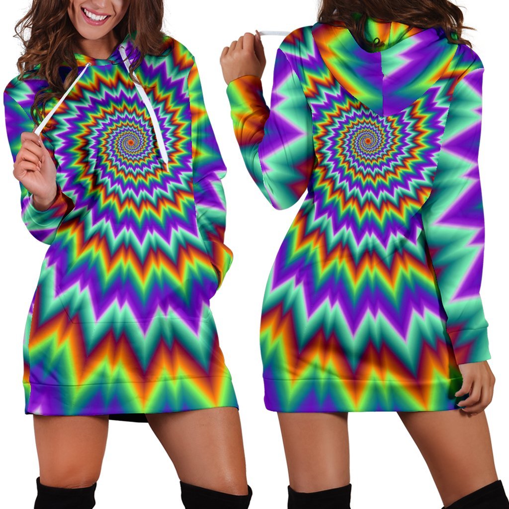 Psychedelic Spiral Optical Illusion Hoodie Dress GearFrost