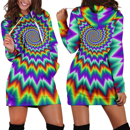 Psychedelic Spiral Optical Illusion Hoodie Dress GearFrost