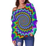 Psychedelic Spiral Optical Illusion Off Shoulder Sweatshirt GearFrost
