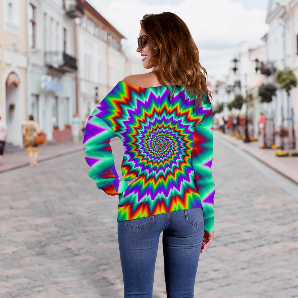Psychedelic Spiral Optical Illusion Off Shoulder Sweatshirt GearFrost