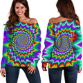 Psychedelic Spiral Optical Illusion Off The Shoulder Sweatshirt
