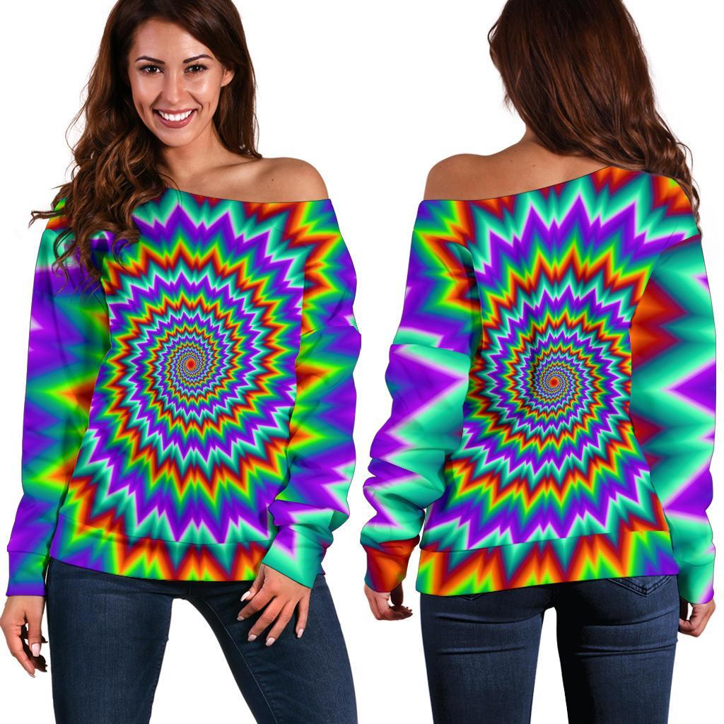 Psychedelic Spiral Optical Illusion Off Shoulder Sweatshirt GearFrost