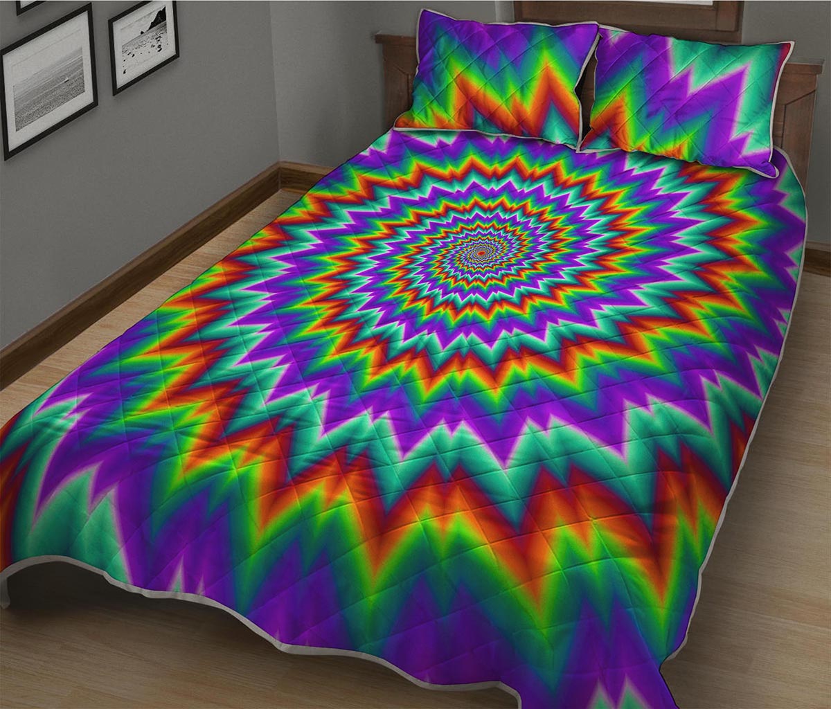 Psychedelic Spiral Optical Illusion Quilt Bed Set