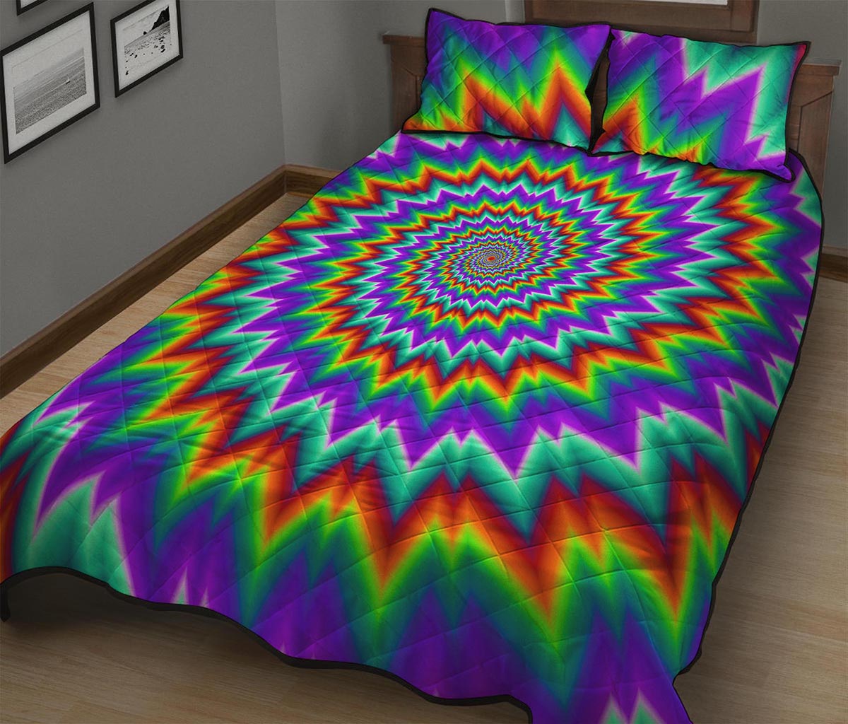 Psychedelic Spiral Optical Illusion Quilt Bed Set