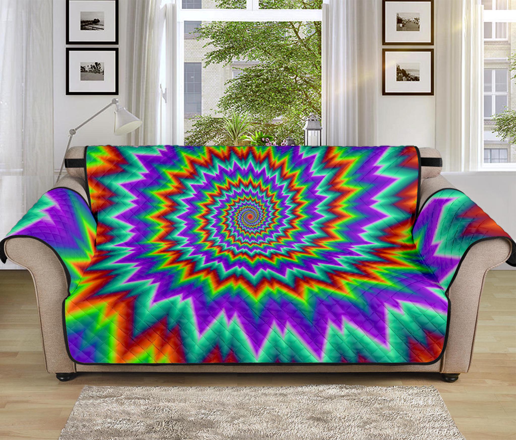 Psychedelic Spiral Optical Illusion Sofa Protector