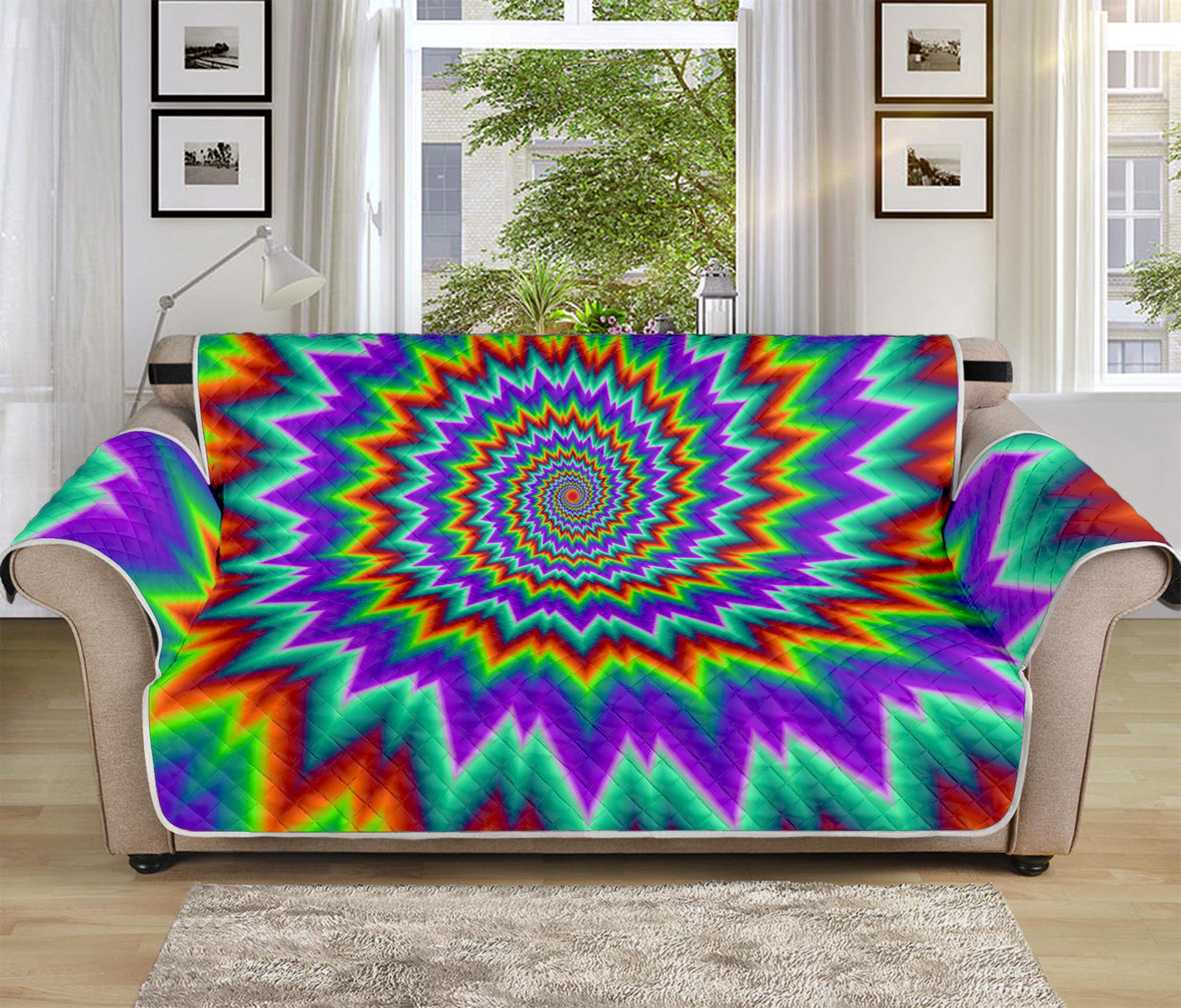 Psychedelic Spiral Optical Illusion Sofa Protector