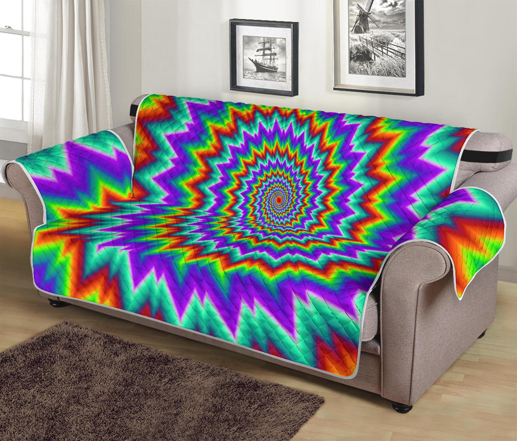 Psychedelic Spiral Optical Illusion Sofa Protector