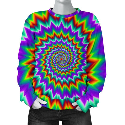 Psychedelic Spiral Optical Illusion Women's Crewneck Sweatshirt GearFrost