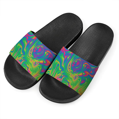 Psychedelic Surface Print Black Slide Sandals