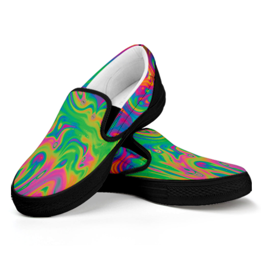 Psychedelic Surface Print Black Slip On Shoes